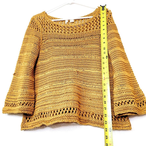 Anthropologie Moth chunky open knit crocheted sweater yellow boho NEW Size M - Picture 5 of 8